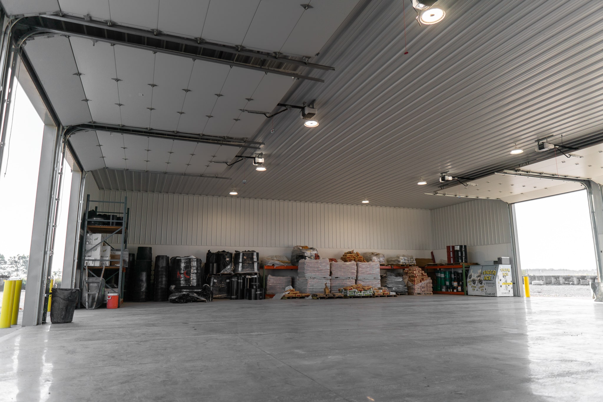 An inside view of a Helitech warehouse/garage